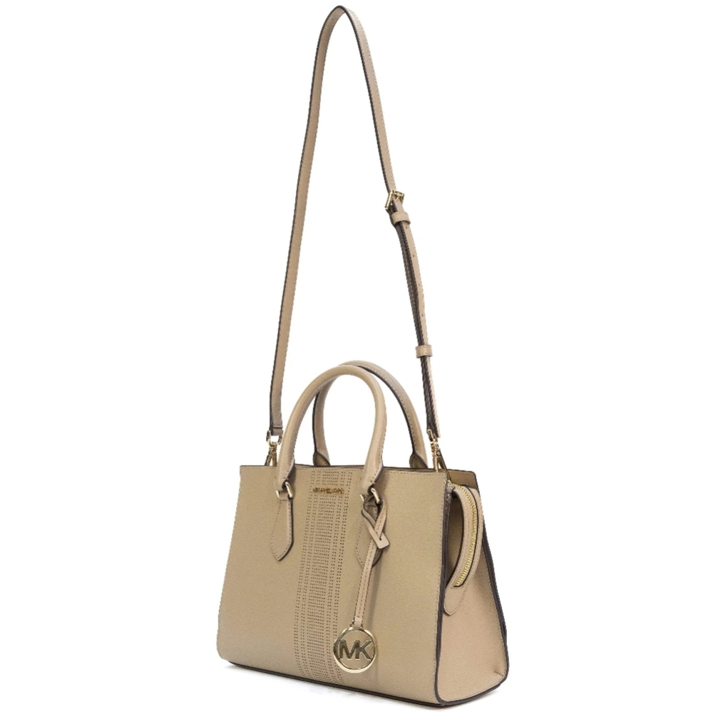 NWT 👜 Michael Kors Tan Sheila Faux Saffiano Leather Satchel with Crossbody